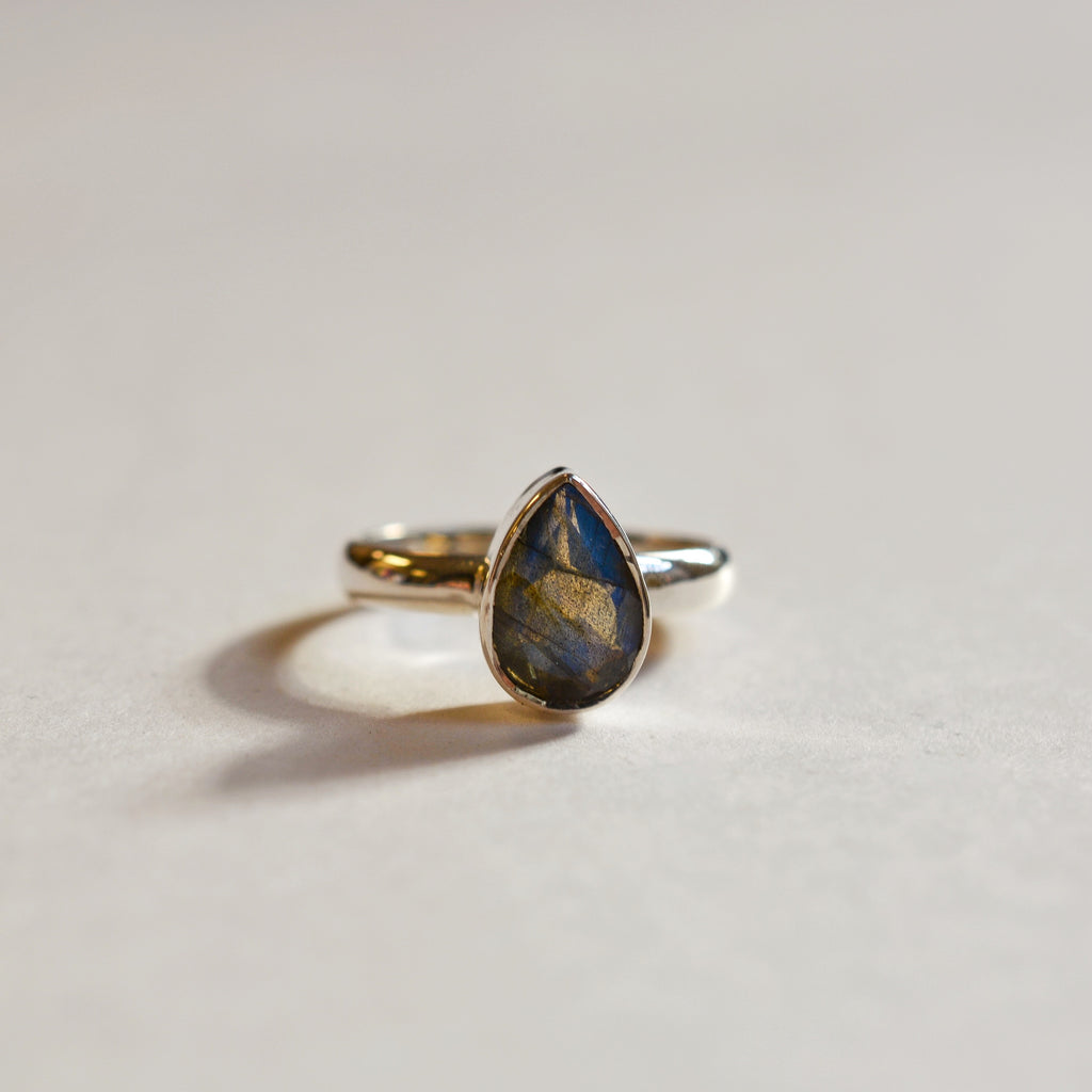 Large Bezel Set Faceted Labradorite Ring