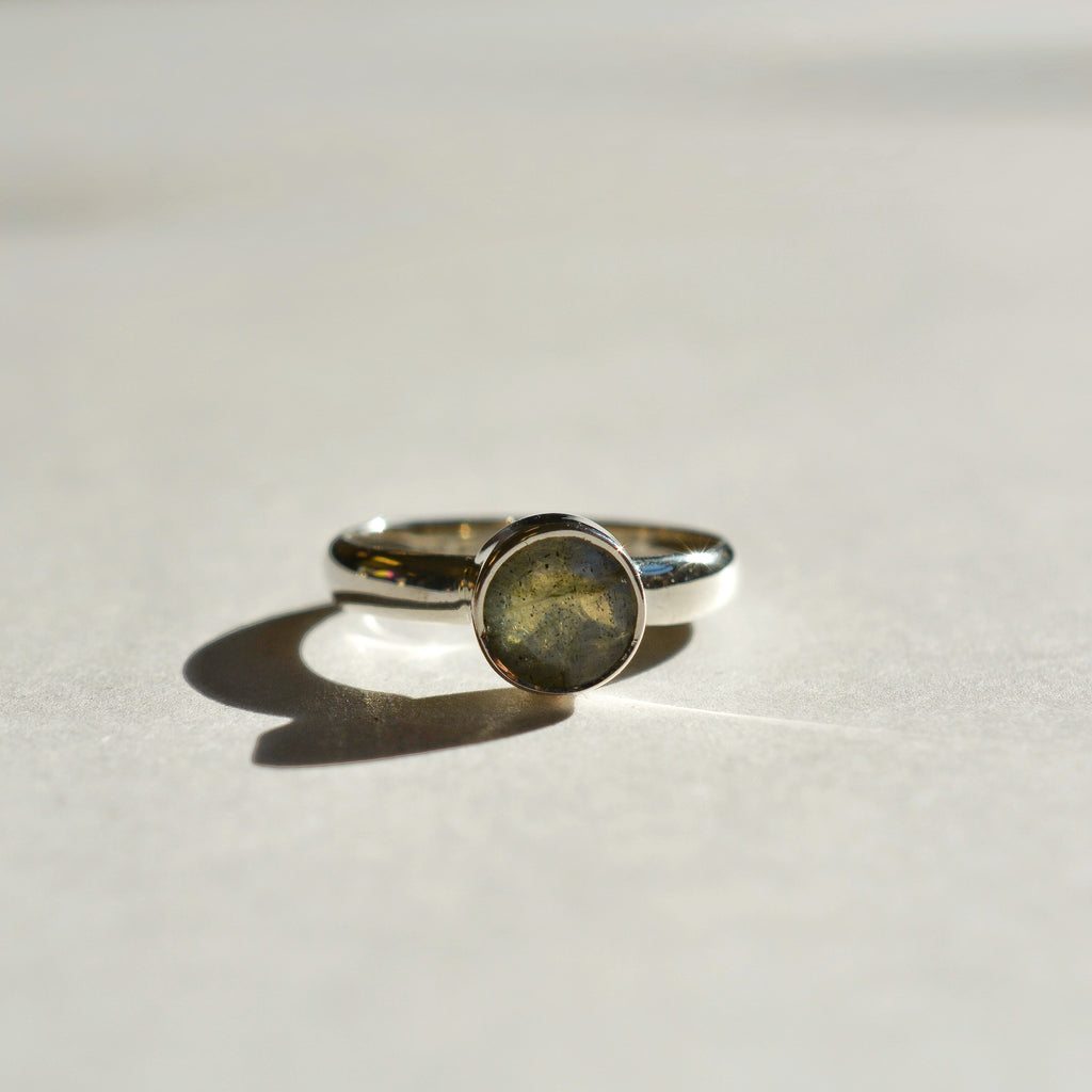 Large Bezel Set Faceted Labradorite Ring