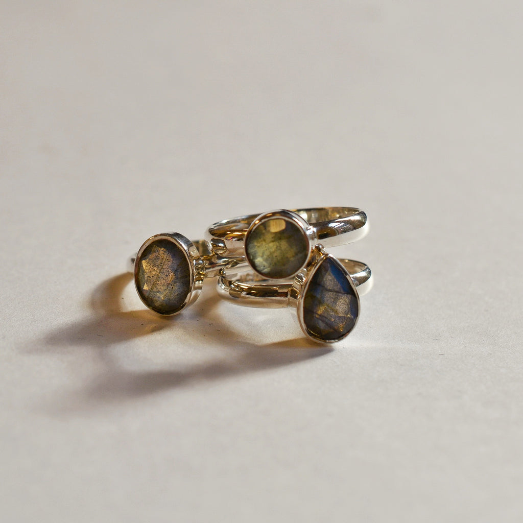 Large Bezel Set Faceted Labradorite Ring