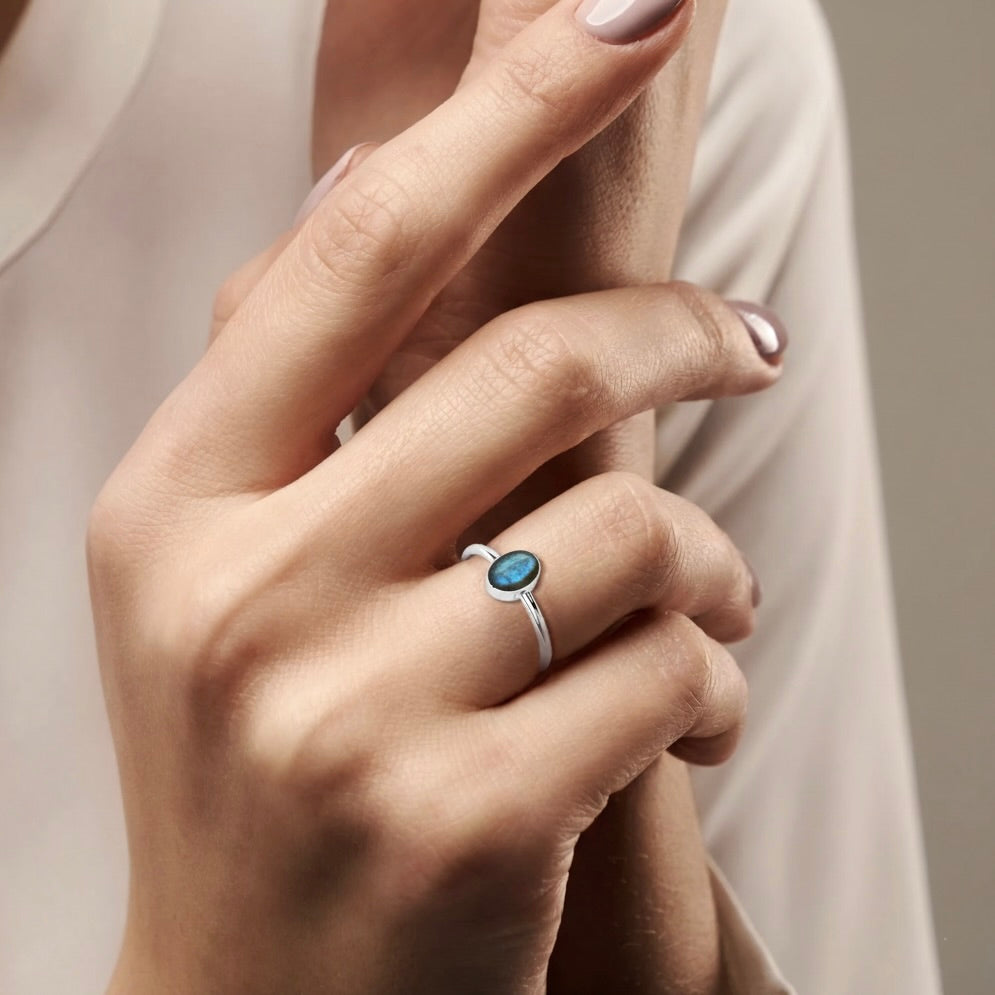 Bezel Set Faceted Labradorite Ring