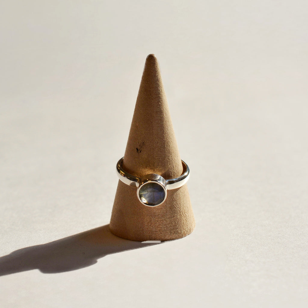 Large Bezel Set Faceted Labradorite Ring