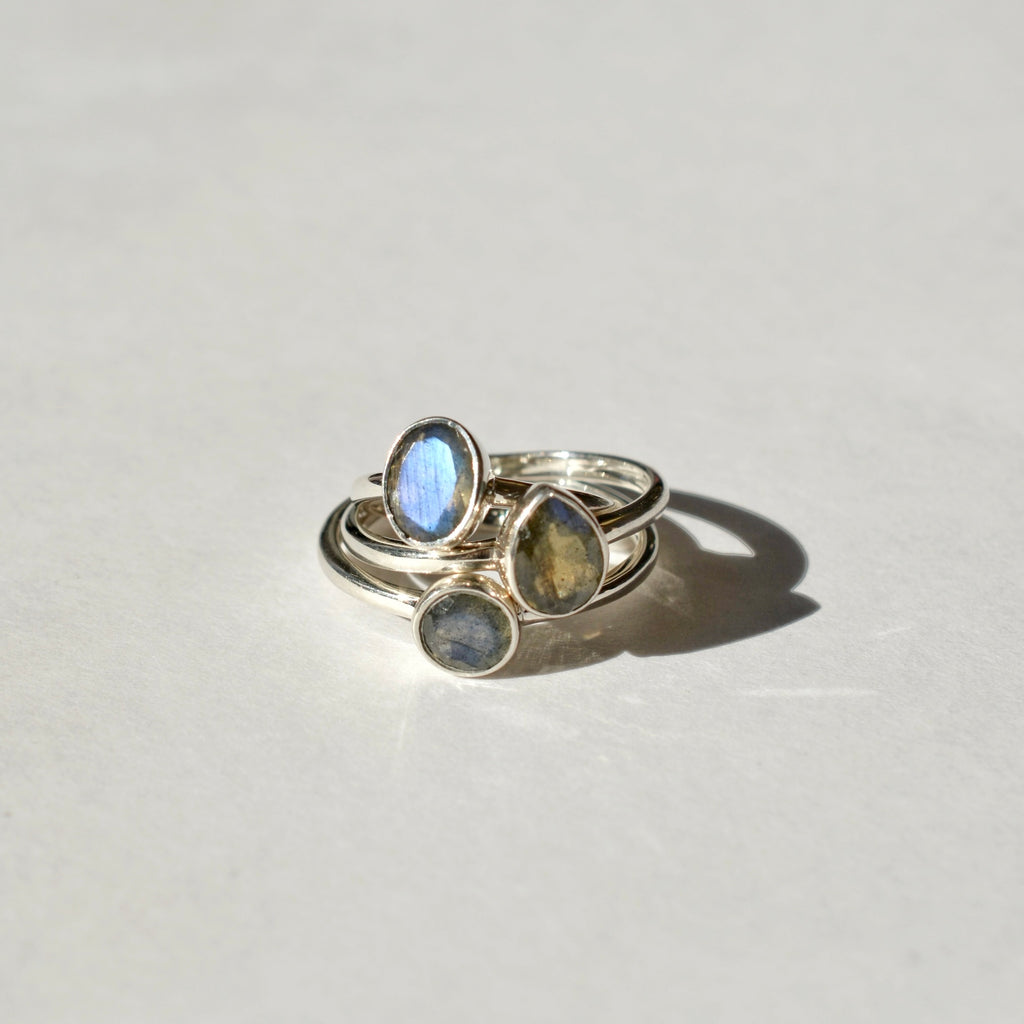 Bezel Set Faceted Labradorite Ring
