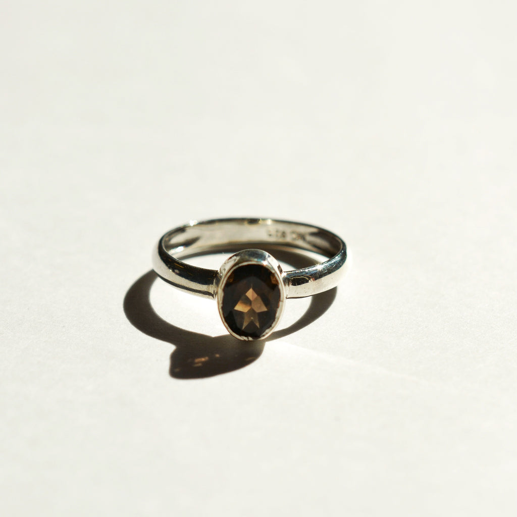 Large Bezel Set Faceted Smoky Quartz Ring