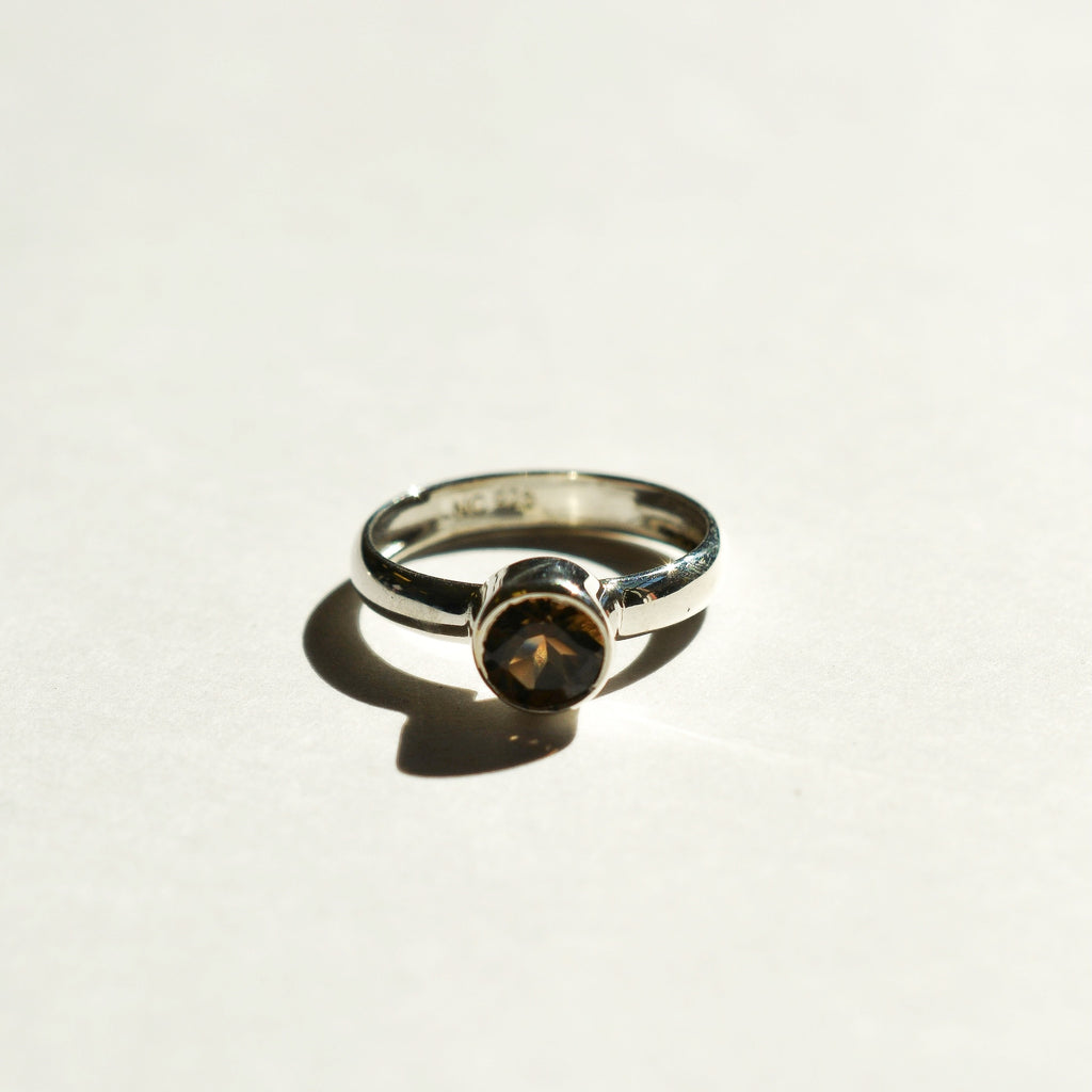 Large Bezel Set Faceted Smoky Quartz Ring