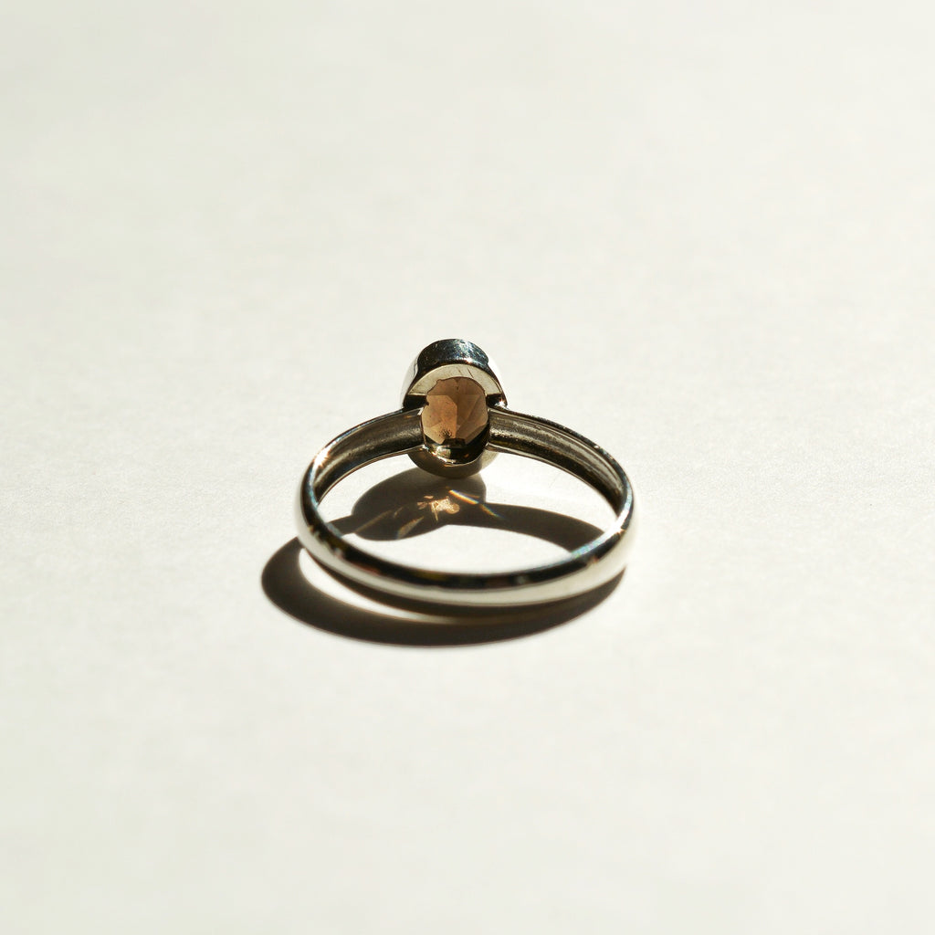 Large Bezel Set Faceted Smoky Quartz Ring