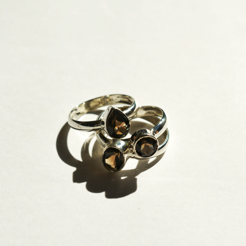 Large Bezel Set Faceted Smoky Quartz Ring