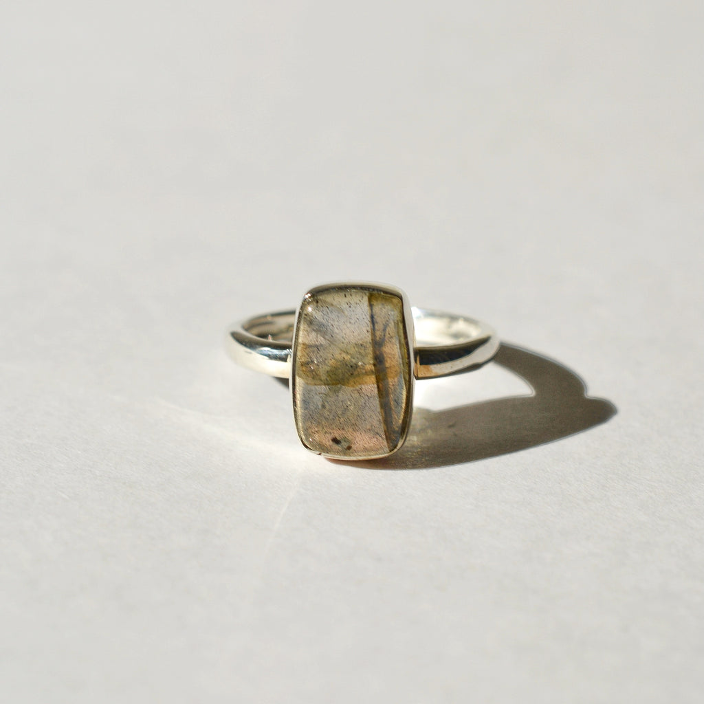 Large Bezel Set Polished Labradorite Ring