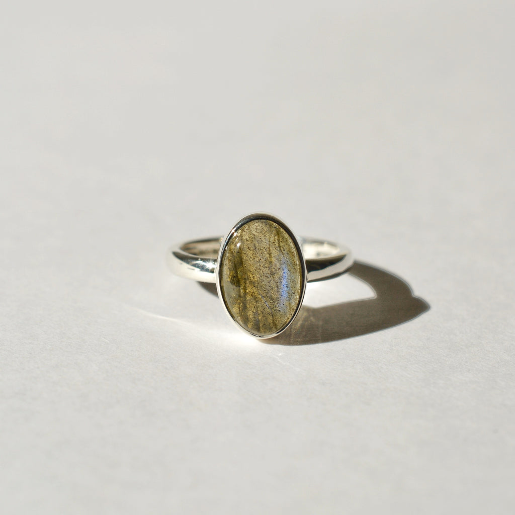 Large Bezel Set Polished Labradorite Ring