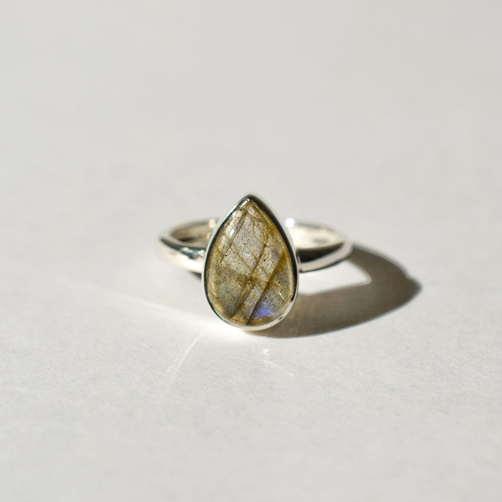 Large Bezel Set Polished Labradorite Ring