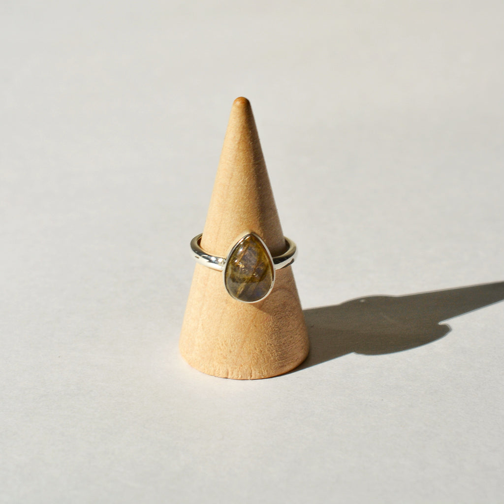 Large Bezel Set Polished Labradorite Ring