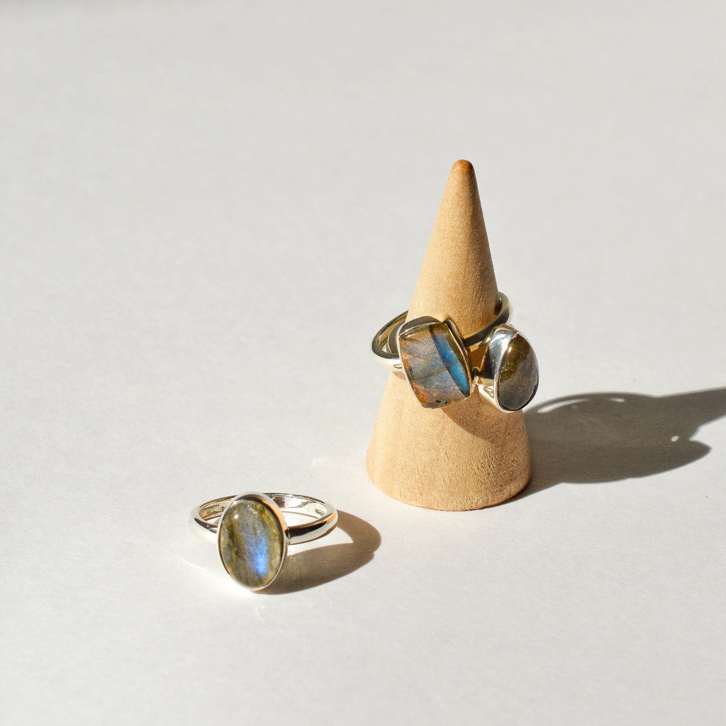 Large Bezel Set Polished Labradorite Ring