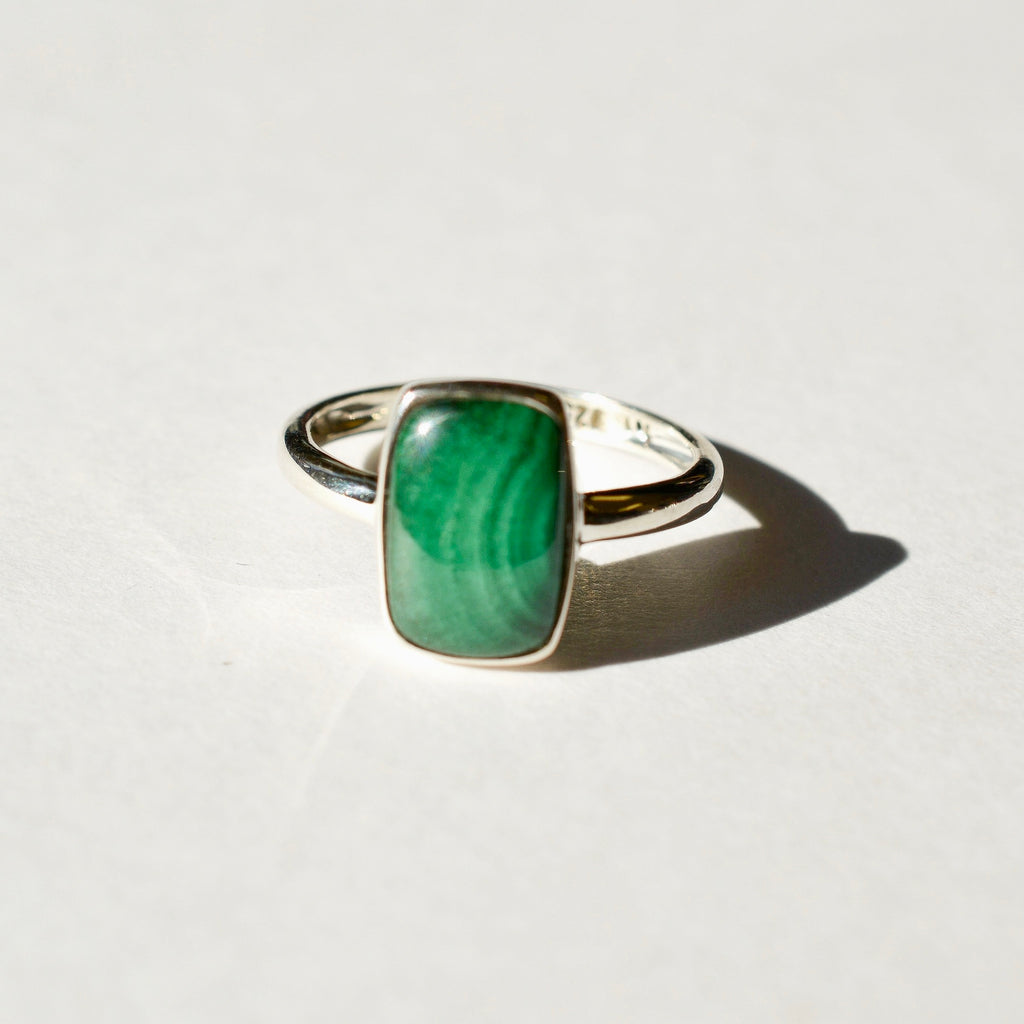 Large Bezel Set Polished Malachite Ring