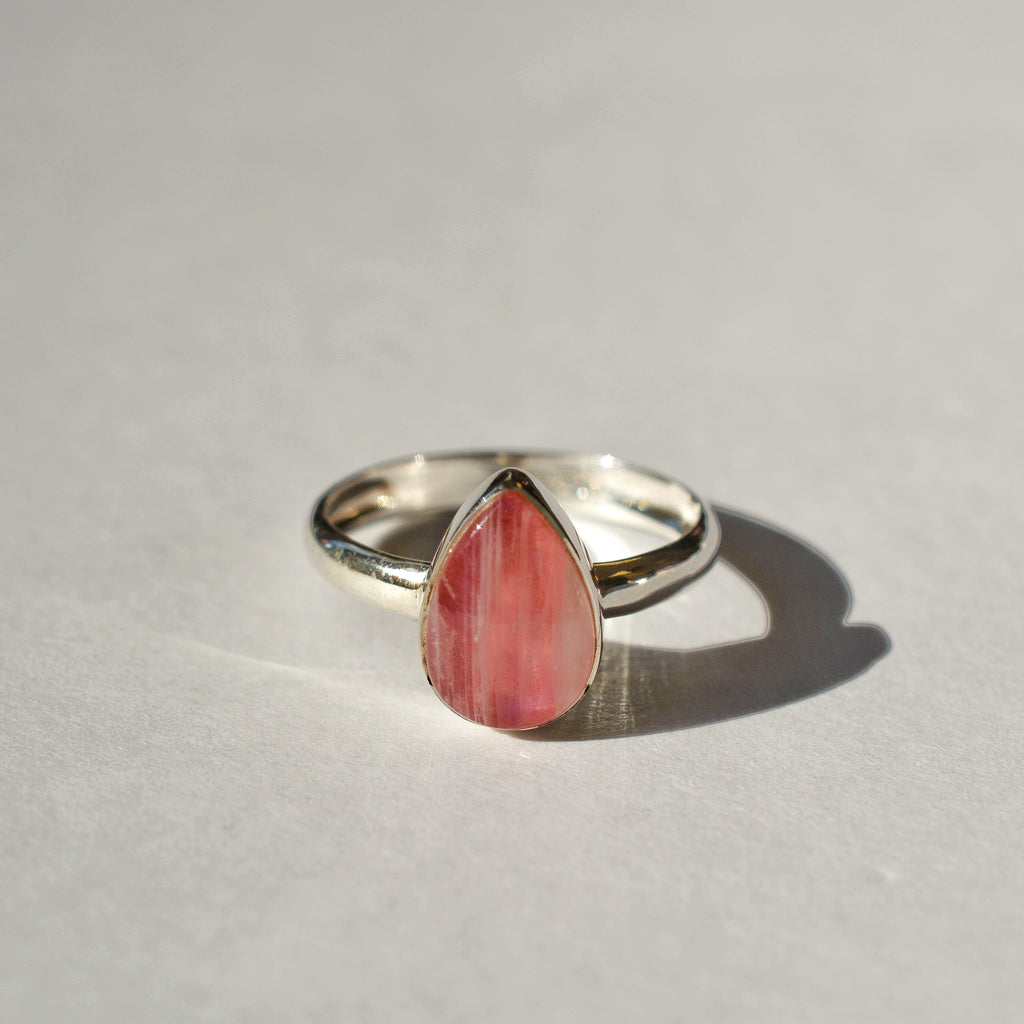 Large Bezel Set Polished Pink Moonstone Ring