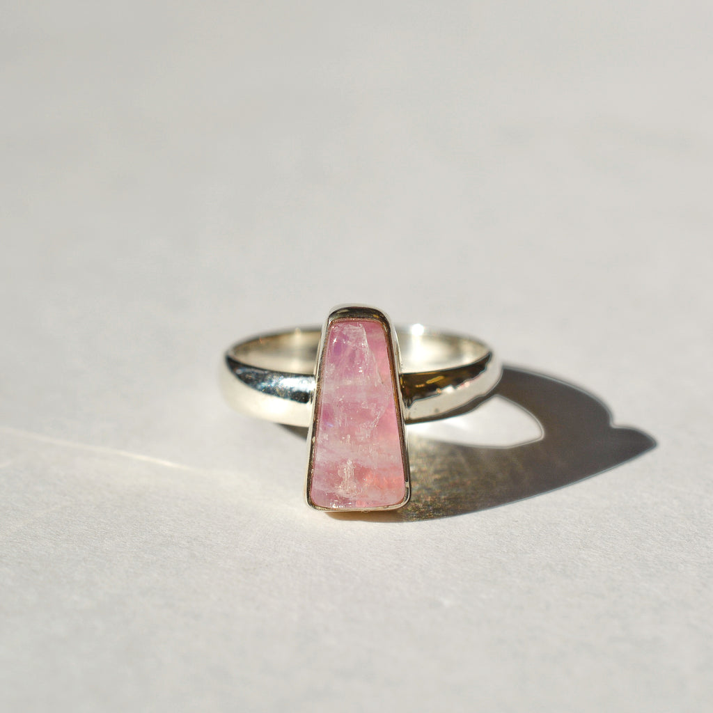 Large Bezel Set Polished Pink Moonstone Ring