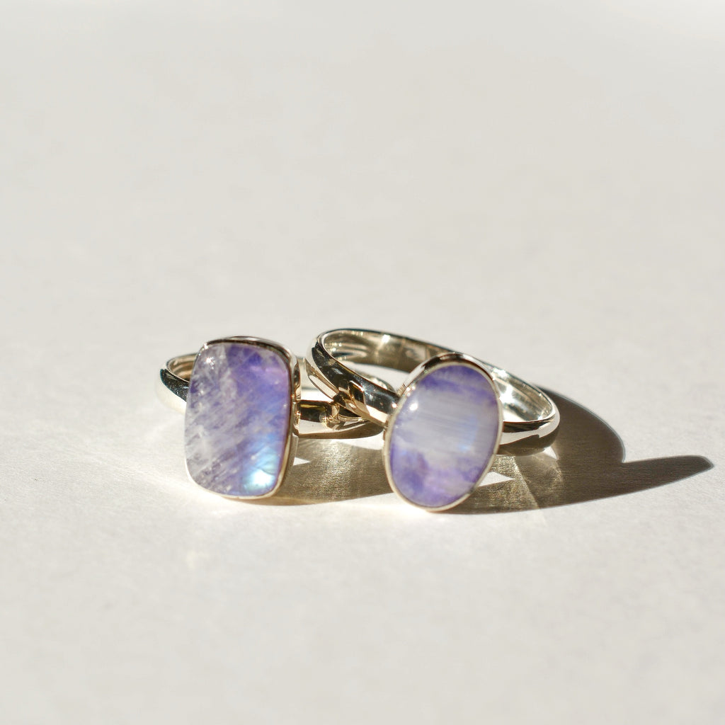 Large Bezel Set Polished Purple Moonstone Ring