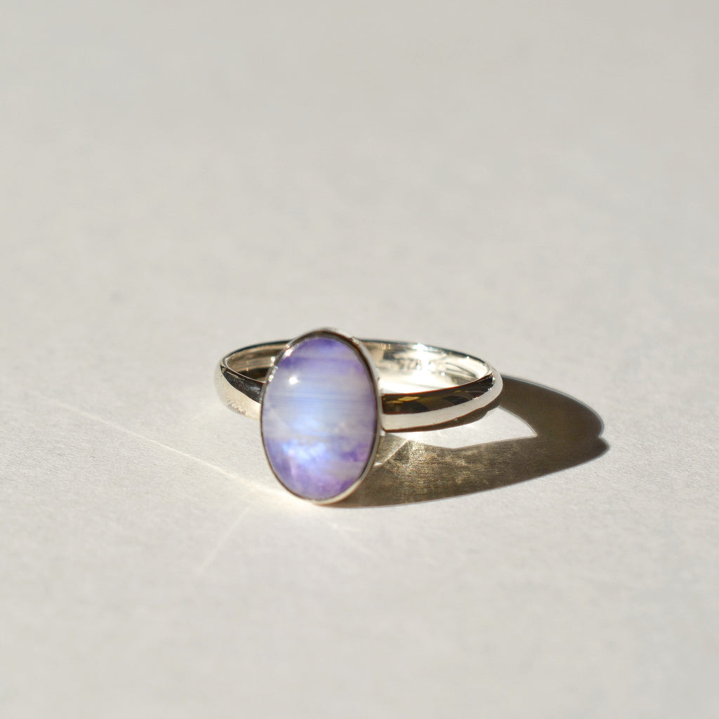 Large Bezel Set Polished Purple Moonstone Ring