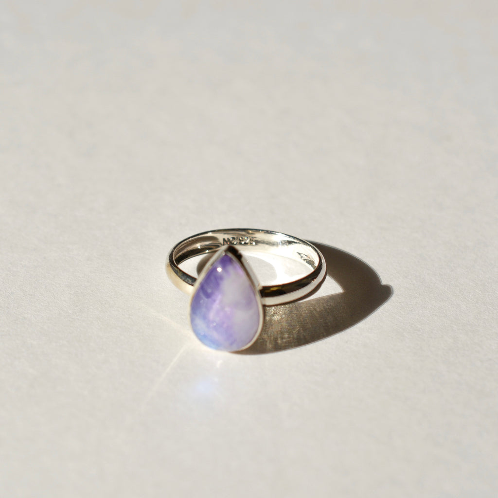 Large Bezel Set Polished Purple Moonstone Ring