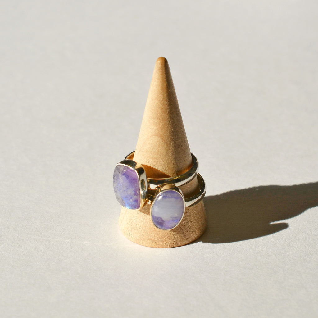 Large Bezel Set Polished Purple Moonstone Ring