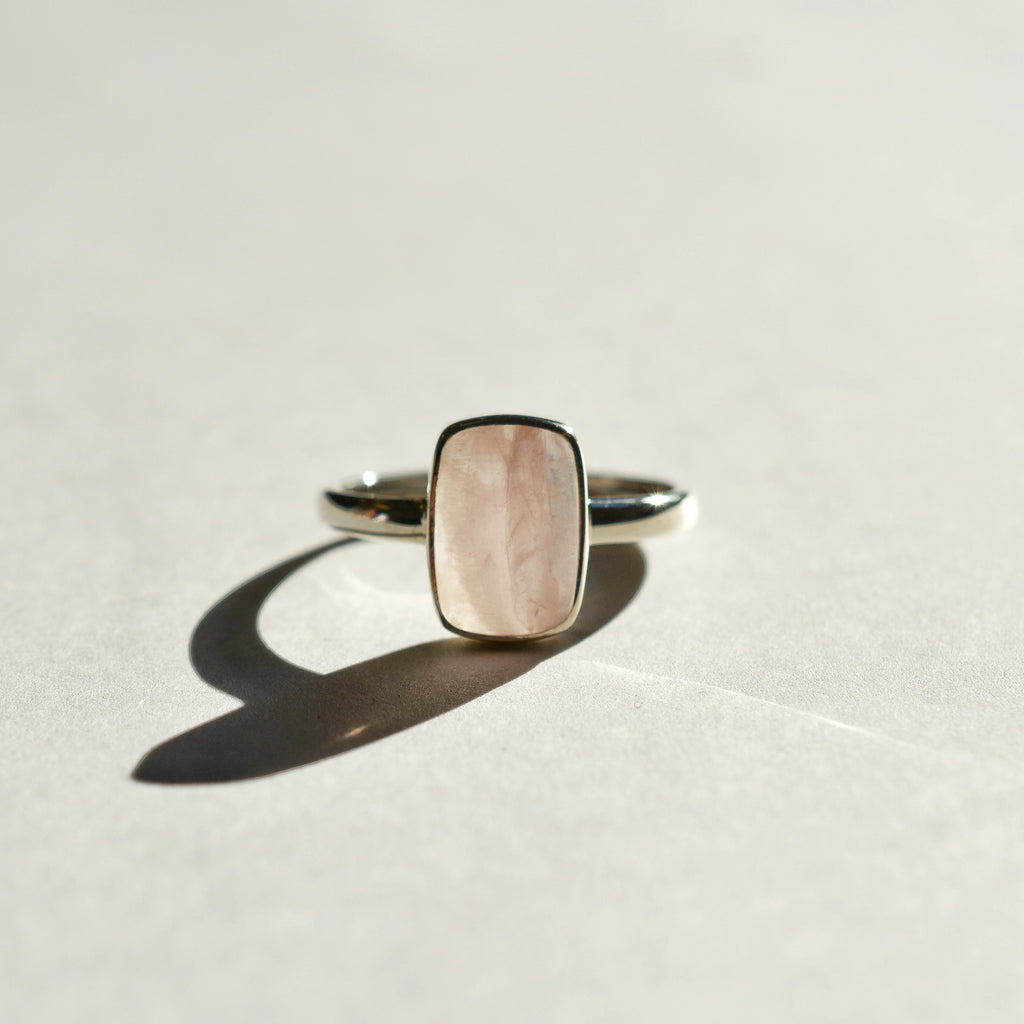 Large Bezel Set Polished Rose Quartz Ring