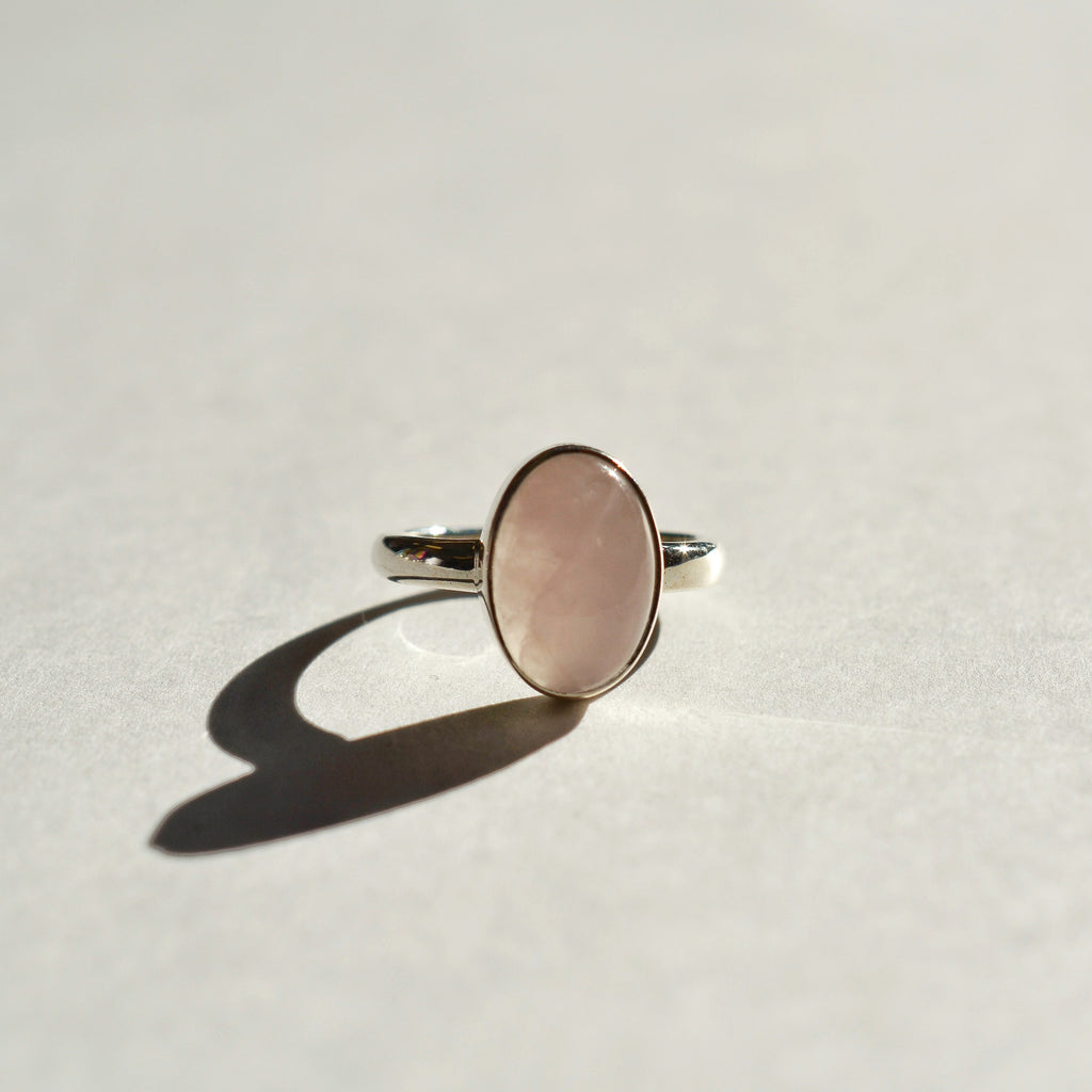 Large Bezel Set Polished Rose Quartz Ring