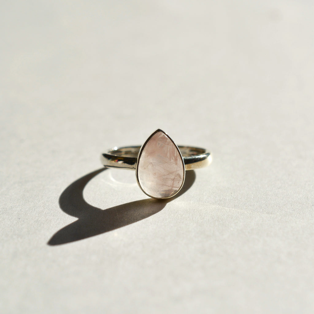 Large Bezel Set Polished Rose Quartz Ring