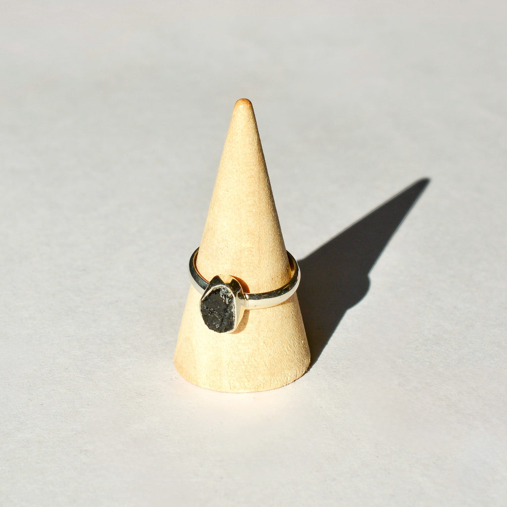 Large Bezel Set Rough Cut Black Tourmaline Ring