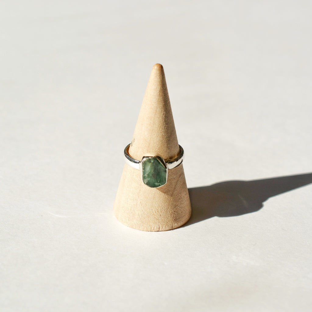 Large Bezel Set Rough Cut Emerald Ring