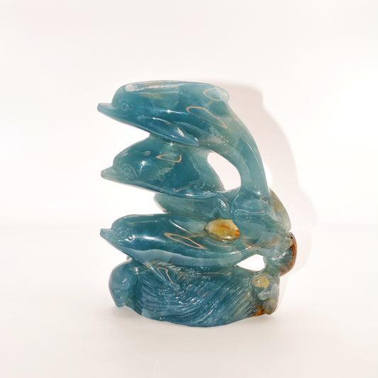 Large Blue Lemurian Quartz Dolphin Sculpture