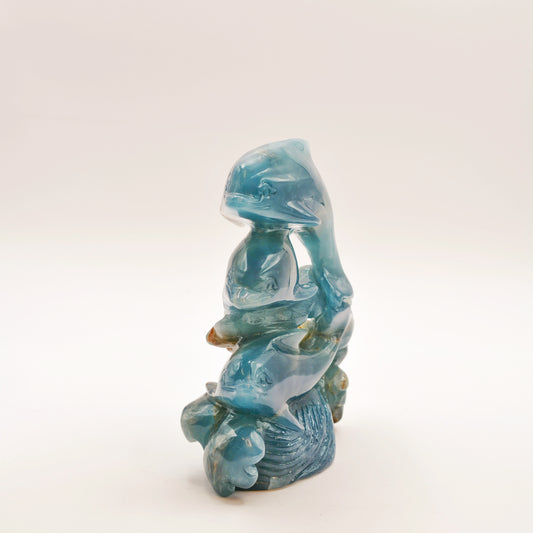Large Blue Lemurian Quartz Dolphin Sculpture
