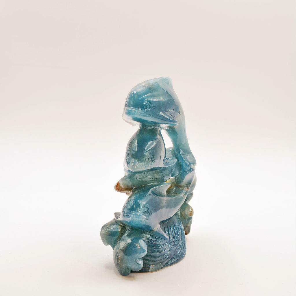 Large Blue Lemurian Quartz Dolphin Sculpture