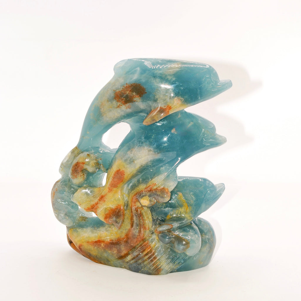 Large Blue Lemurian Quartz Dolphin Sculpture