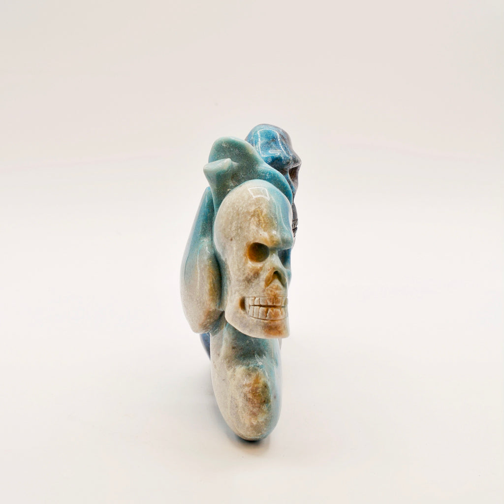 Large Blue Lemurian Quartz Skull Carving