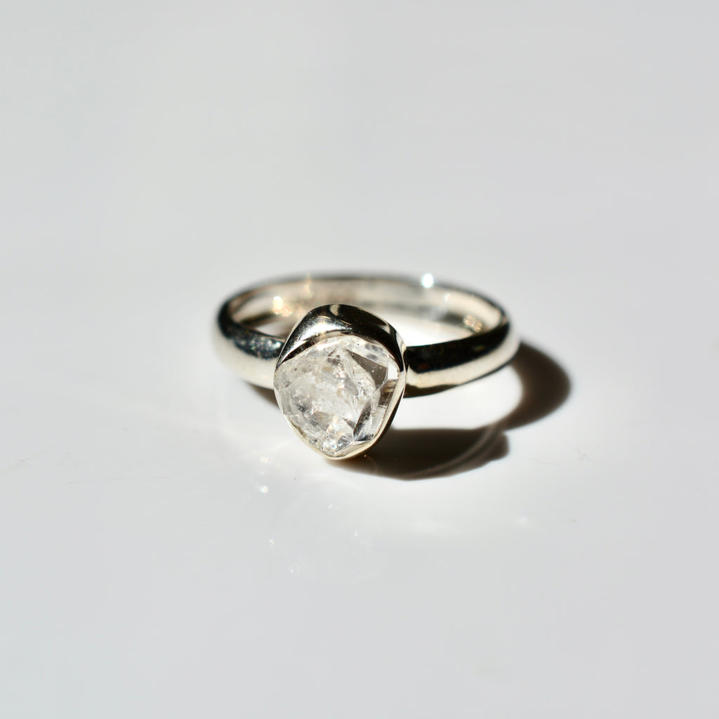 Large Bezel Set Rough Cut Herkimer Diamond Ring