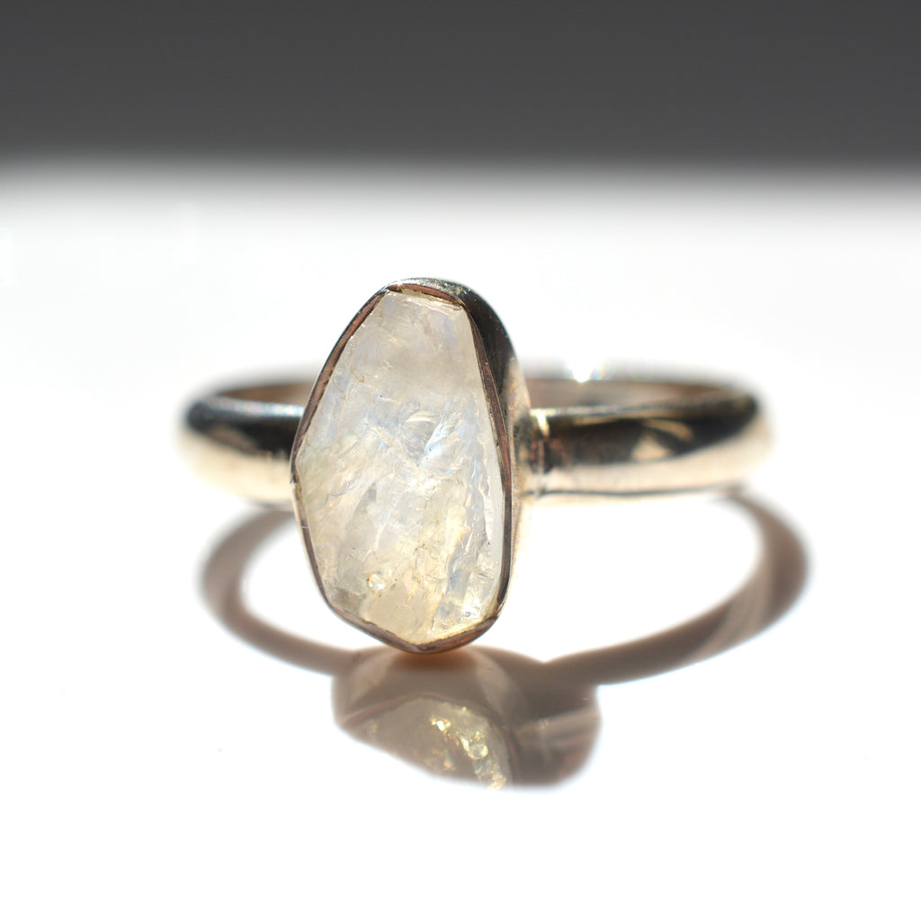 Large Bezel Set Rough Cut Moonstone Ring