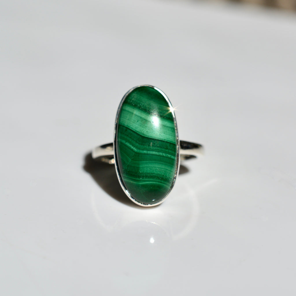 Large Bezel Set Malachite Ring