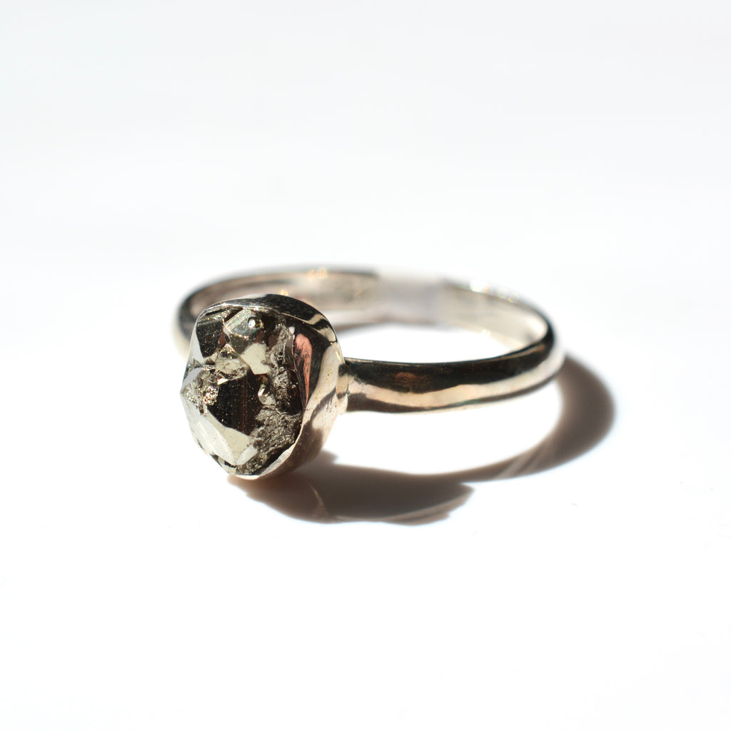 Large Bezel Set Rough Cut Pyrite Ring
