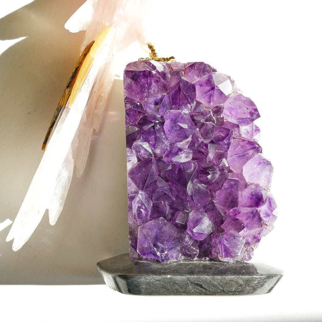 Sacred Wings Collection - Large Rose Quartz Parrot on Amethyst