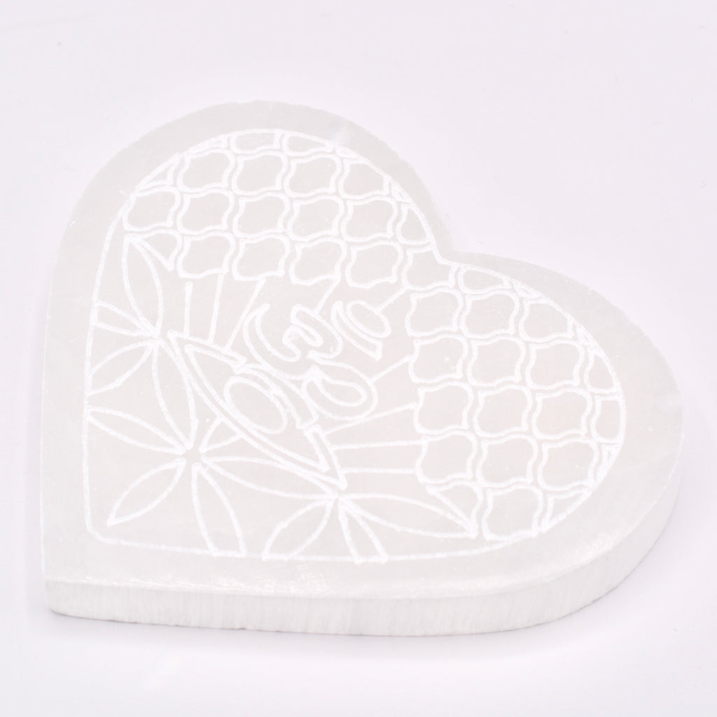 Centered Heart Selenite Plate