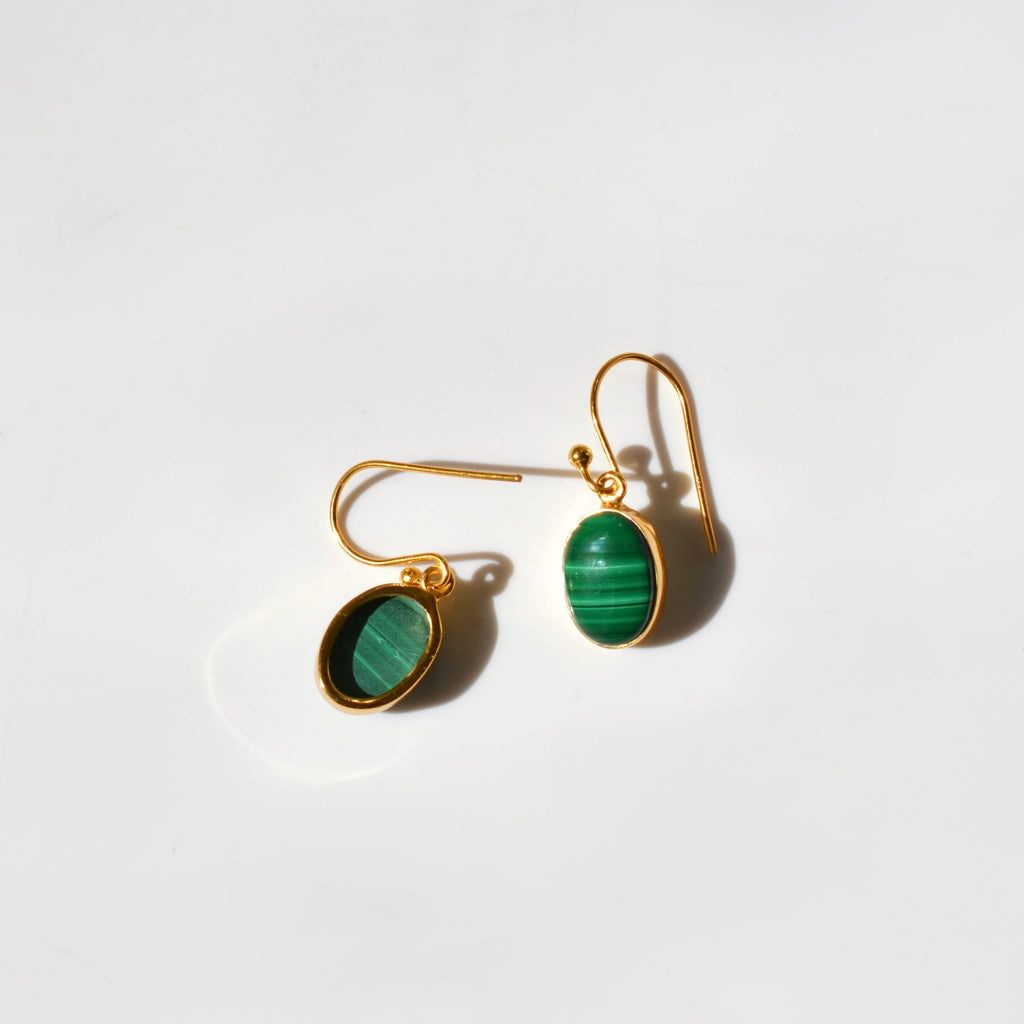 Malachite Oval Drop Earrings
