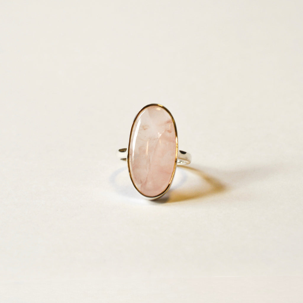 Statement Bezel Set Polished Rose Quartz Ring