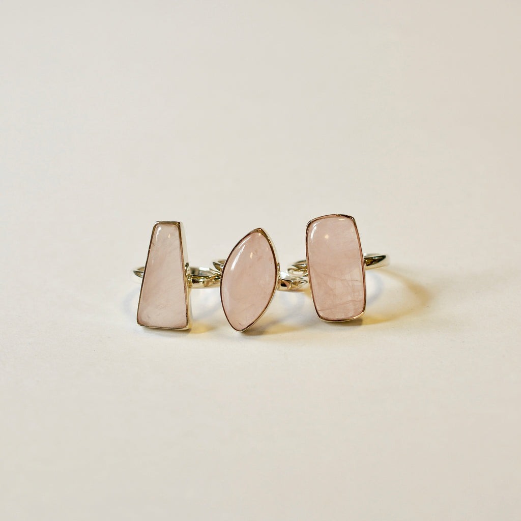 Statement Bezel Set Polished Rose Quartz Ring