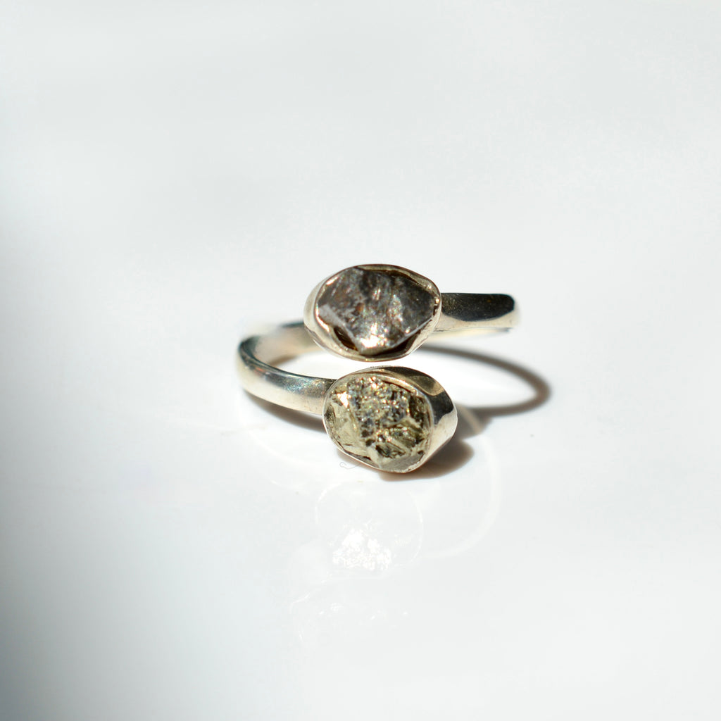 Pyrite & Meteorite Bypass Ring