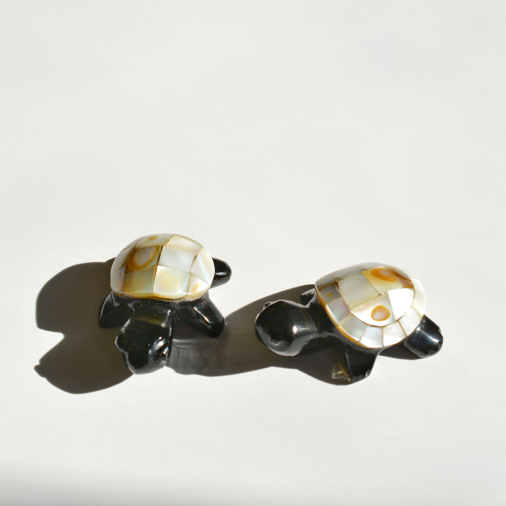 Mini Obsidian Turtle with Mother of Pearl Shell
