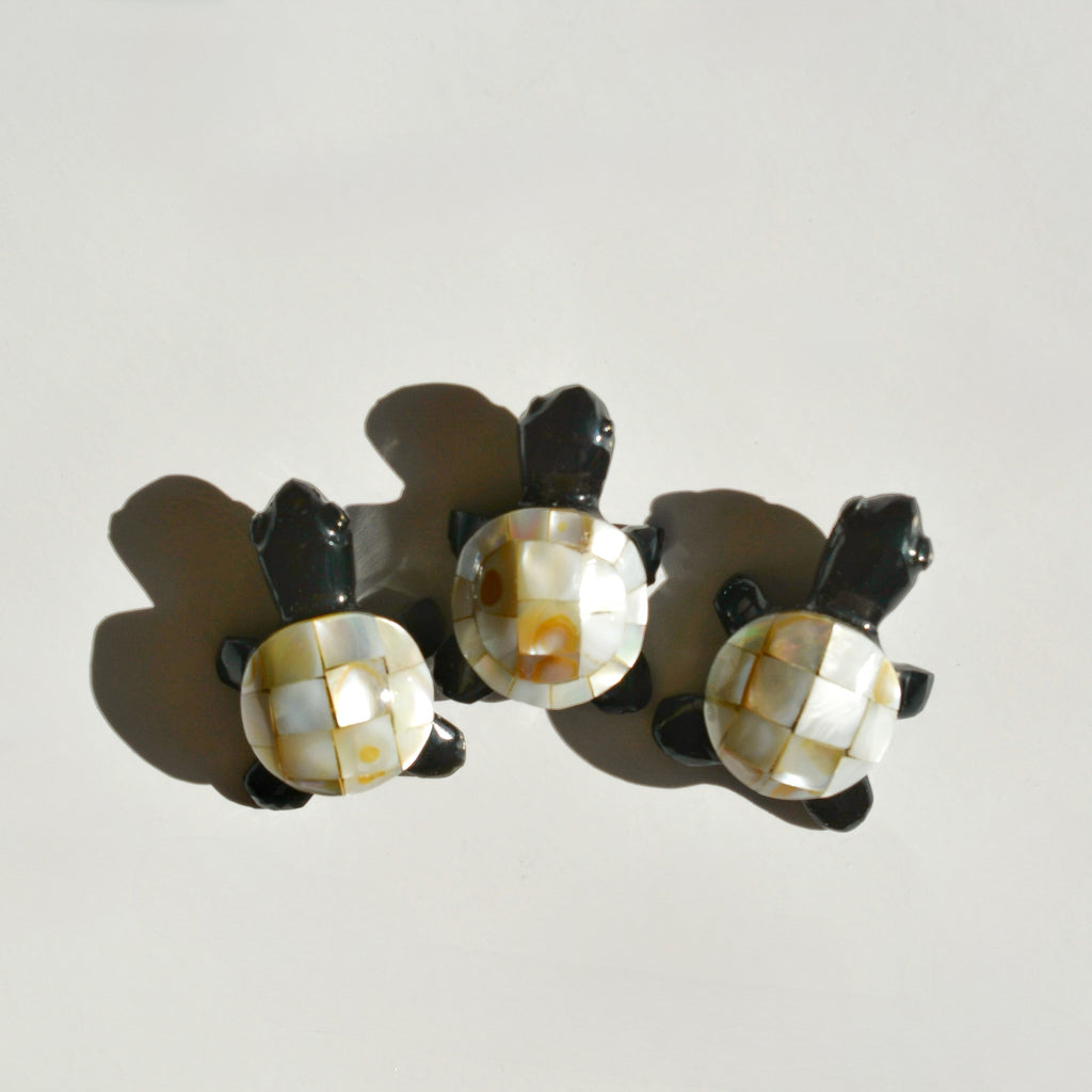 Mini Obsidian Turtle with Mother of Pearl Shell