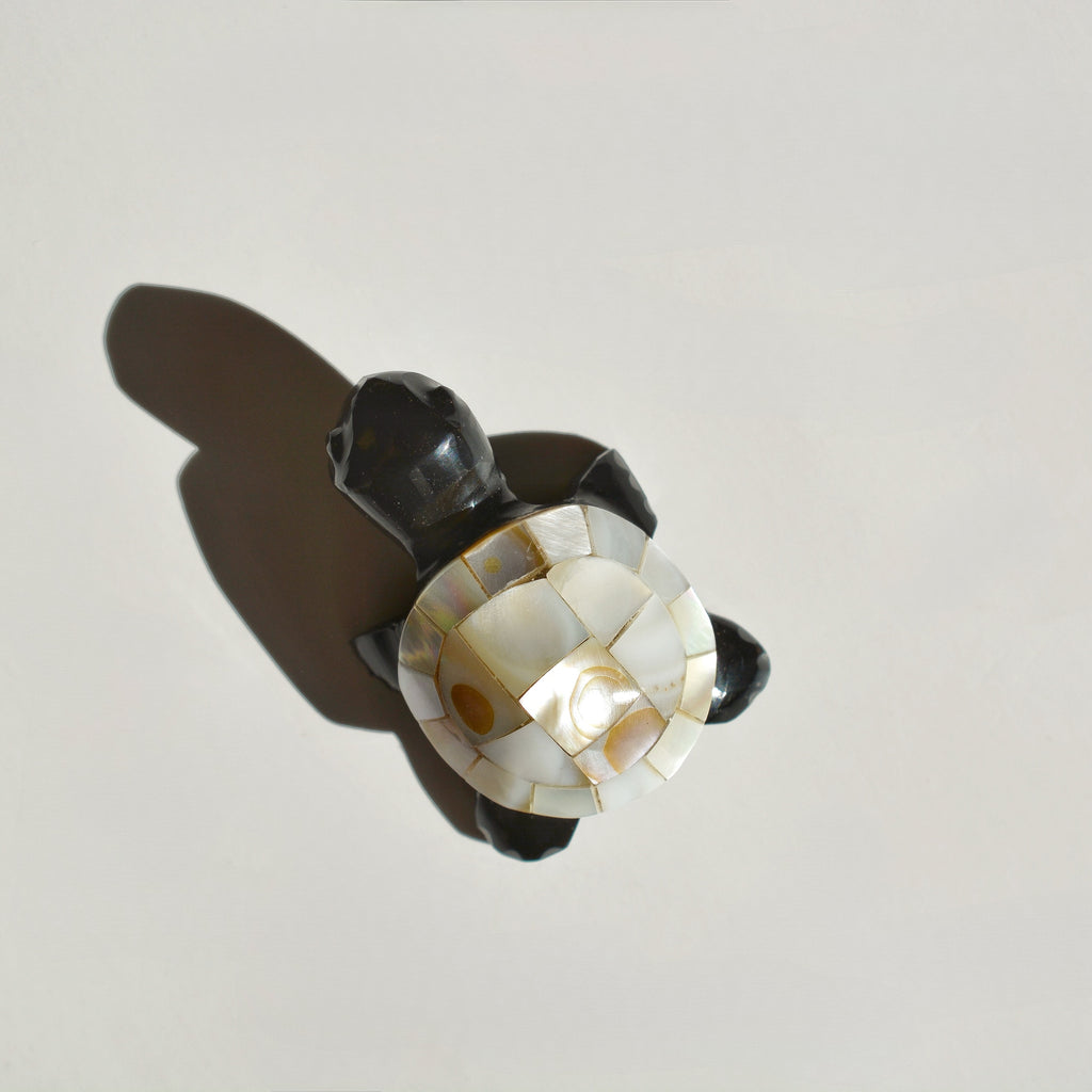 Mini Obsidian Turtle with Mother of Pearl Shell