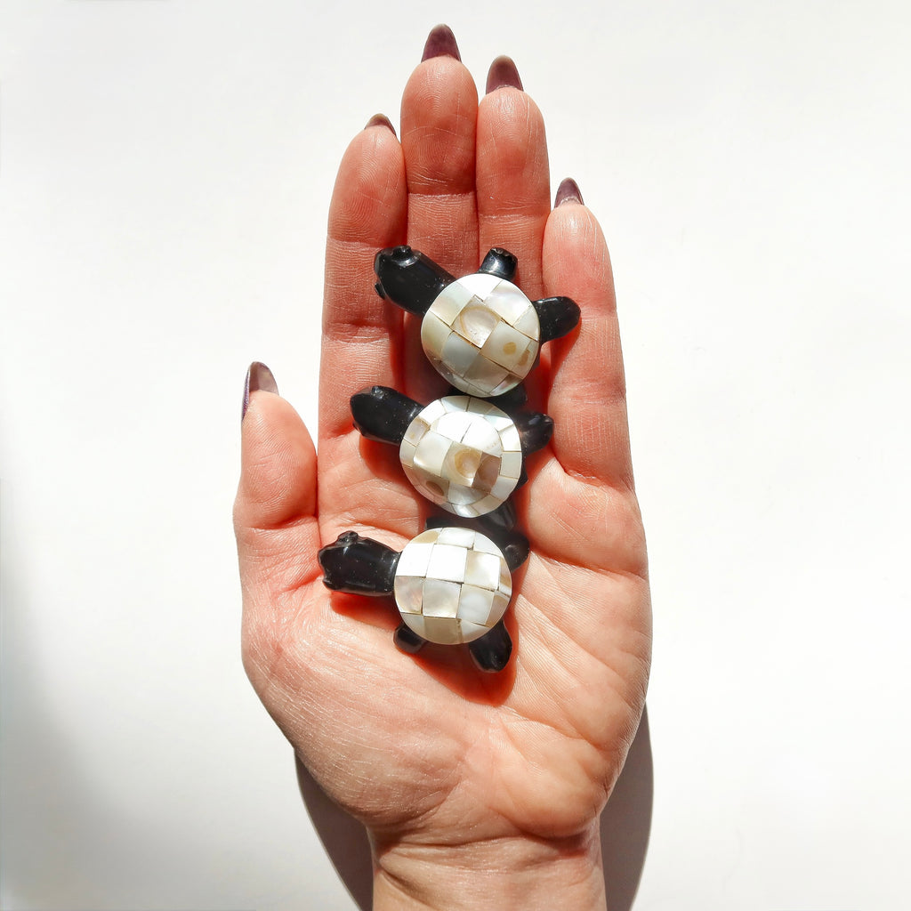 Mini Obsidian Turtle with Mother of Pearl Shell