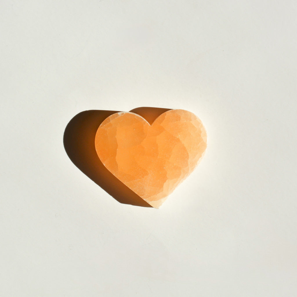 Mini Peach Selenite Heart Charging Plate