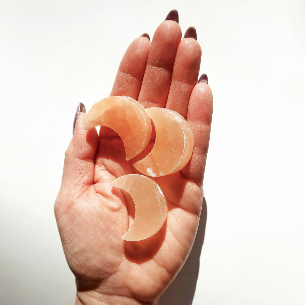 Mini Peach Selenite Moon