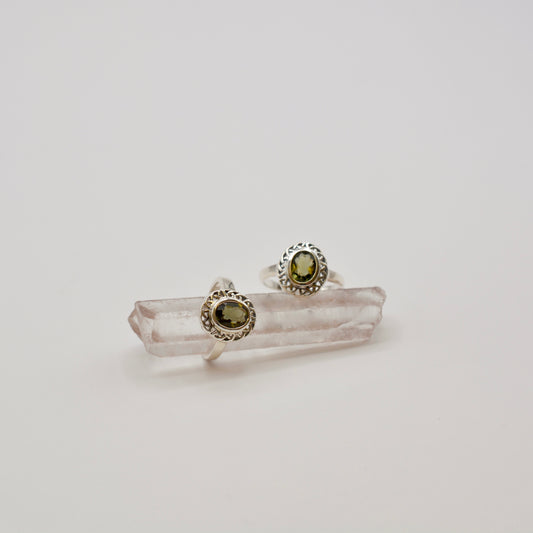 Moldavite Halo Ring