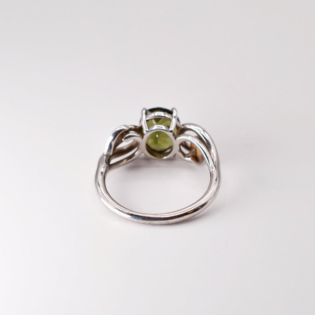 Moldavite Ring with Leaves